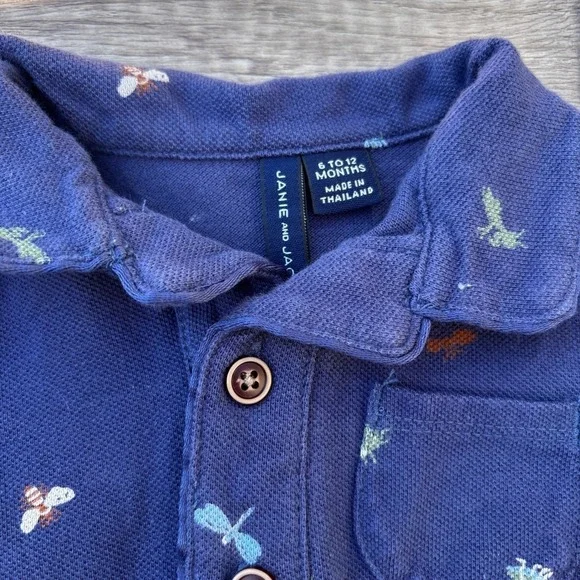 Janie and Jack Bug Romper Size 6-12M Navy Short Sleeve One Piece Spring Summer - Picture 8 of 10